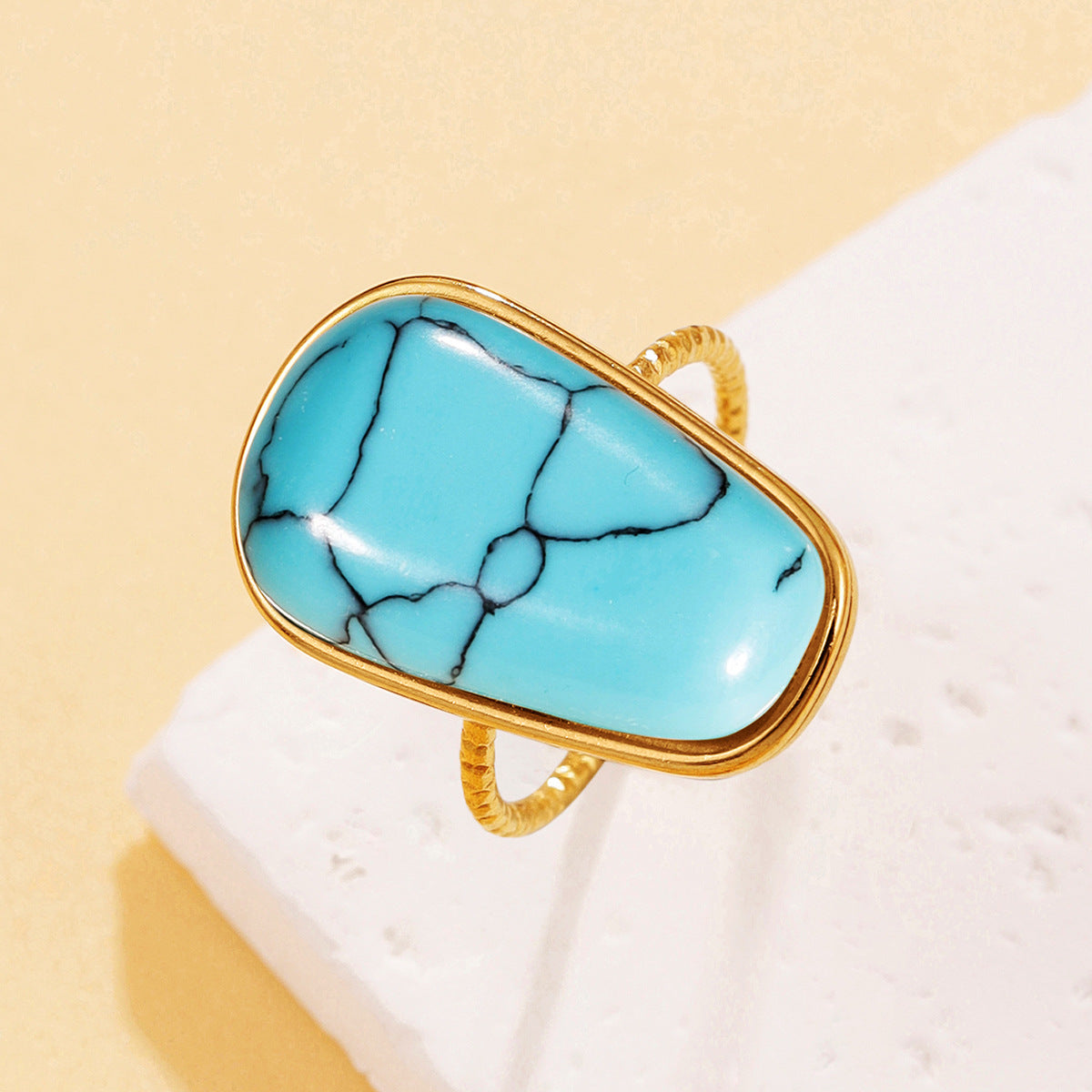 Retro Geometric Ring For Women Featuring Natural Stone With February Birthstone Amethyst Inlay