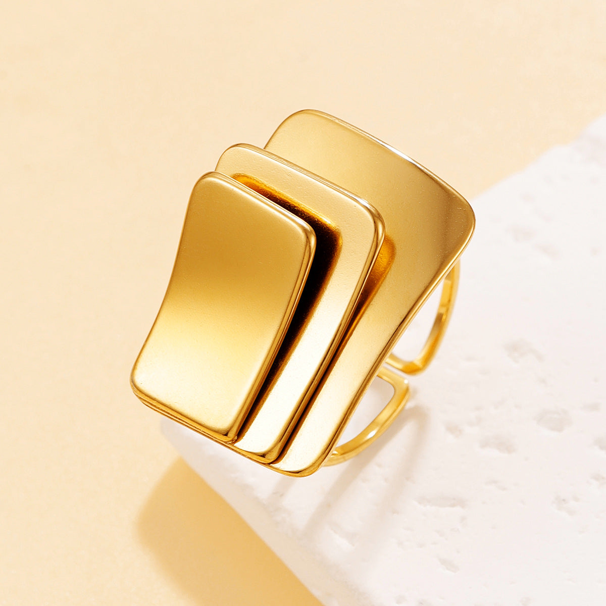 Rectangle Ring For Women In Golden, Perfect For Winter Wear