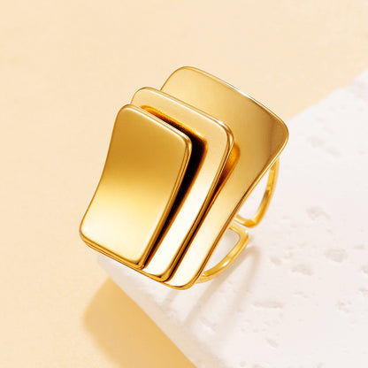 Rectangle Ring For Women In Golden, Perfect For Winter Wear