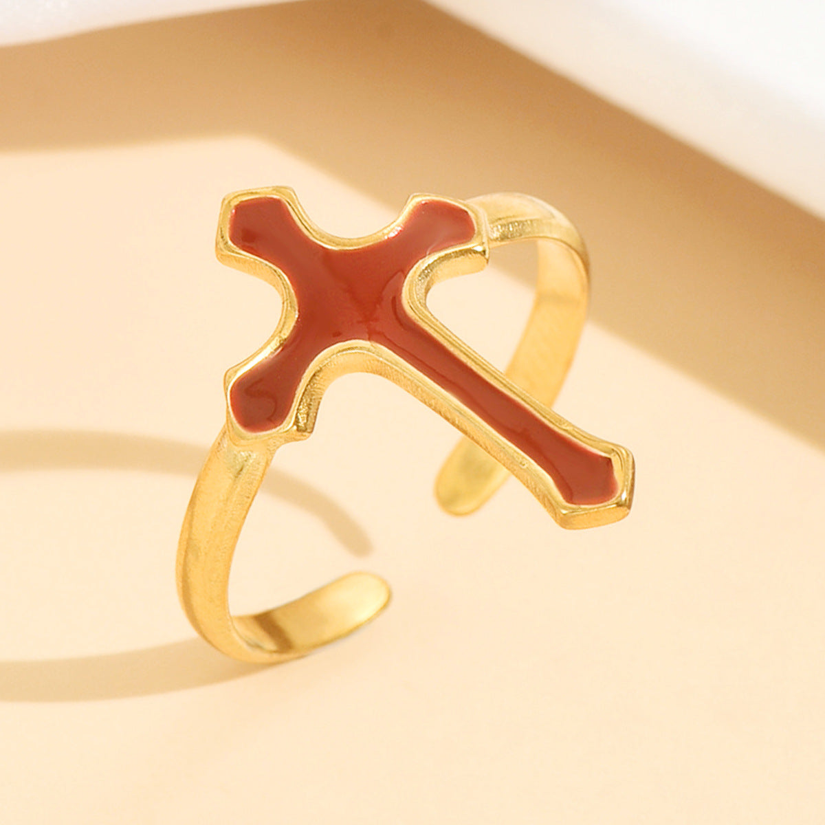 Punk Style Women’s Cross Ring With Black Enamel Finish, Perfect For Bold Fashion Statements
