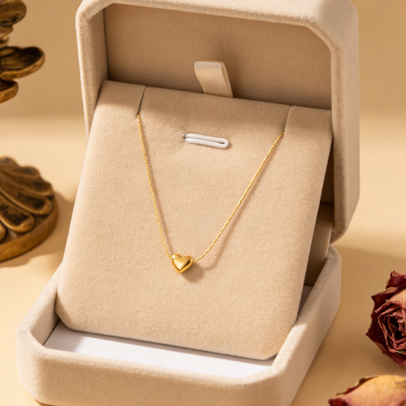 Heart Shape Necklace For Women Featuring Three-dimensional Design In 304 Stainless Steel With 18K Real Gold Plated O Chain