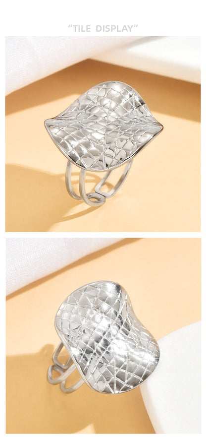 Retro Geometric Open Ring For Women In Steel Color, Stylish And Unique Design
