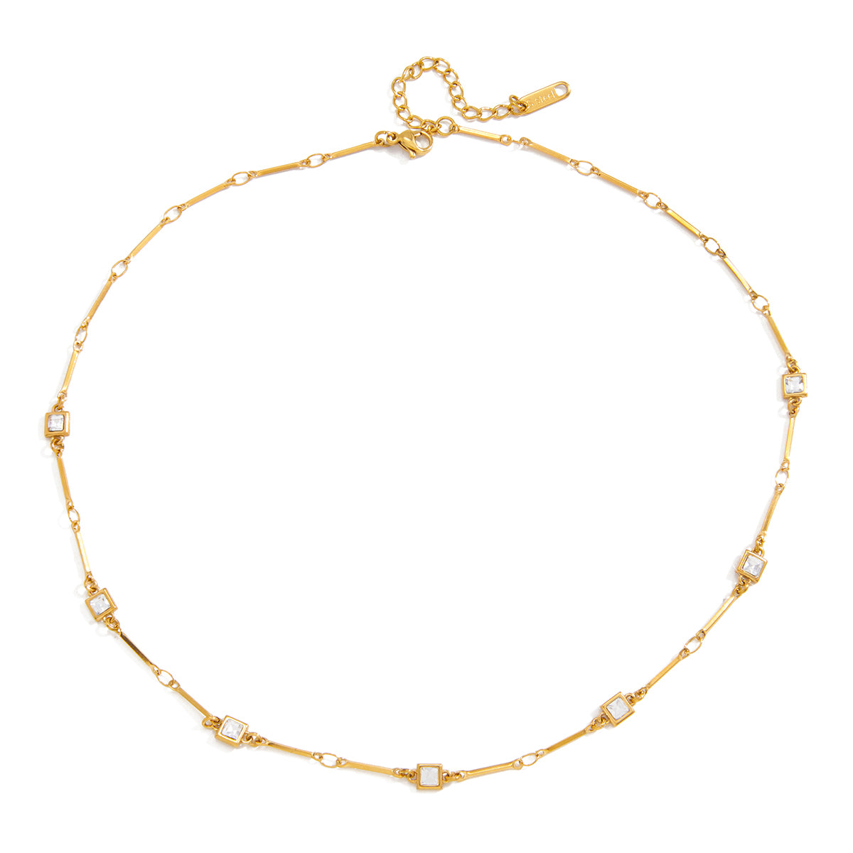 Square Necklace For Women In 304 Stainless Steel With 18K Real Gold Plated Finish And Zircon Inlay On Cable Chain