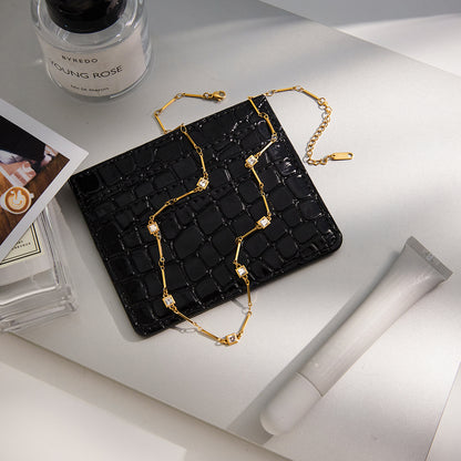Square Necklace For Women In 304 Stainless Steel With 18K Real Gold Plated Finish And Zircon Inlay On Cable Chain