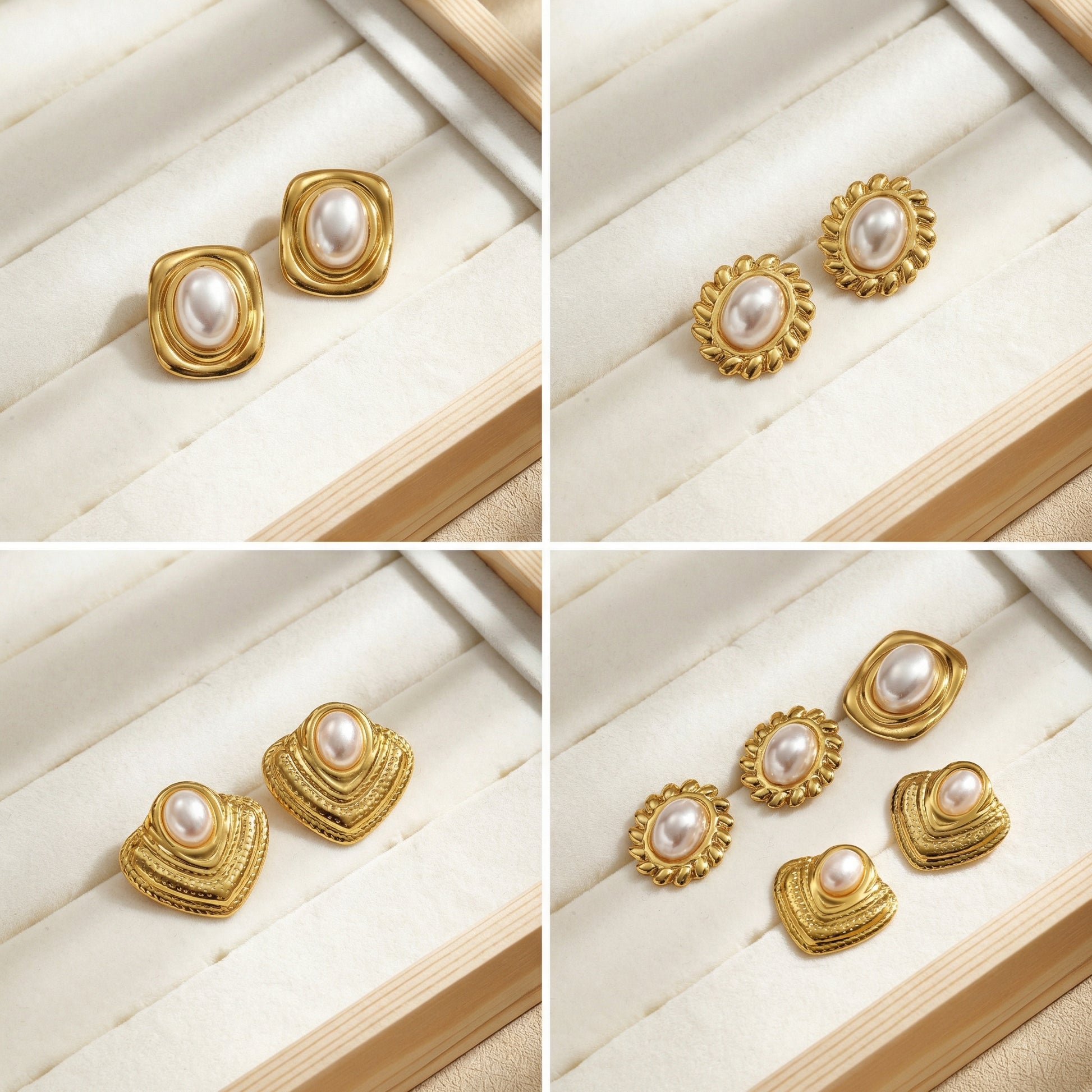 Casual Lines Stud Earrings For Women In 304 Stainless Steel With Golden Plated Finish And Acrylic Imitation Pearl Inlay