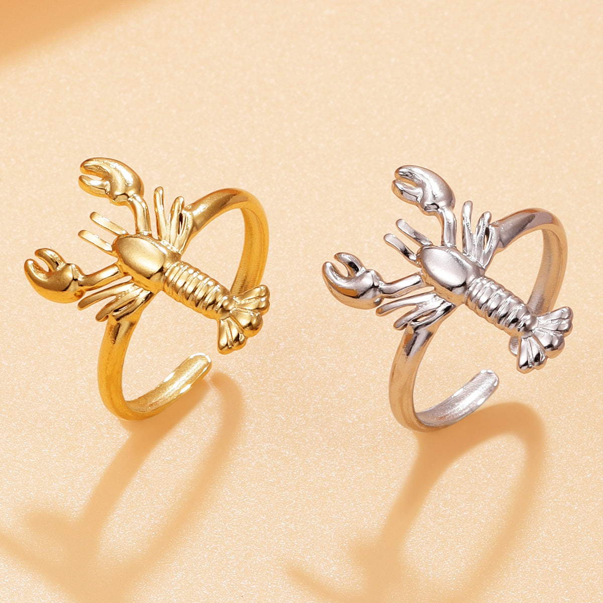 Lobster For Women Marine Style Rings Featuring 18K Real Gold Plated PVD Coated Finish