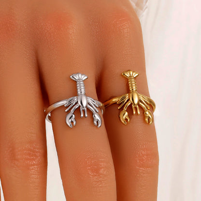 Lobster For Women Marine Style Rings Featuring 18K Real Gold Plated PVD Coated Finish