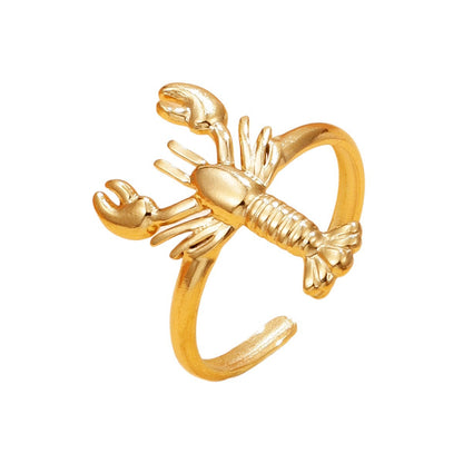 Lobster For Women Marine Style Rings Featuring 18K Real Gold Plated PVD Coated Finish