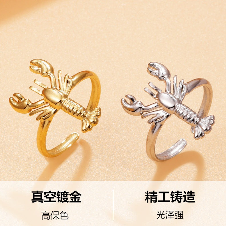 Lobster For Women Marine Style Rings Featuring 18K Real Gold Plated PVD Coated Finish