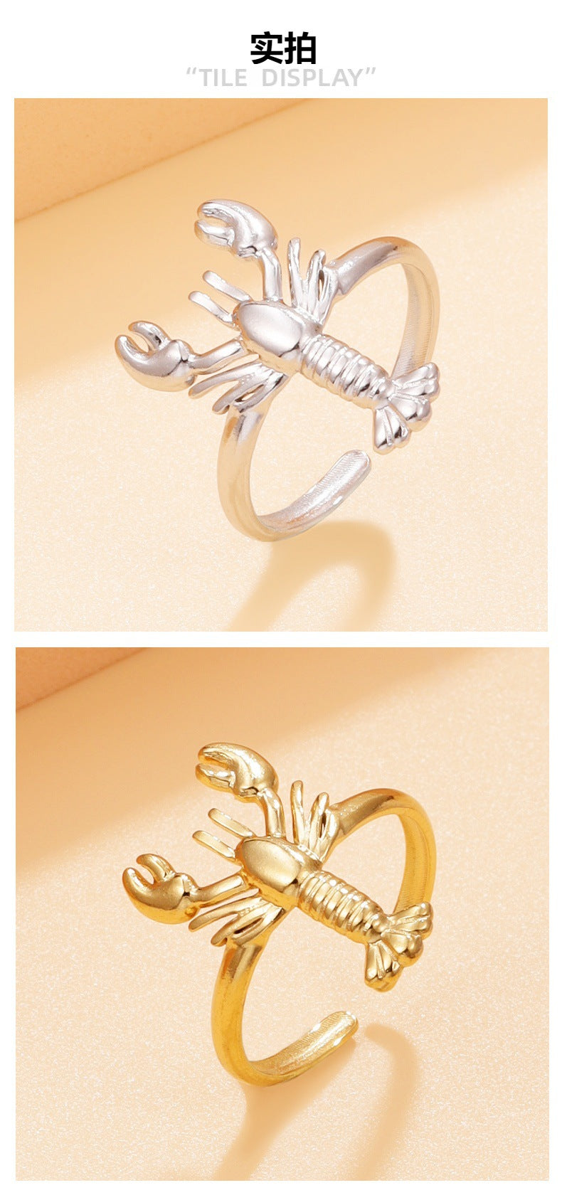 Lobster For Women Marine Style Rings Featuring 18K Real Gold Plated PVD Coated Finish