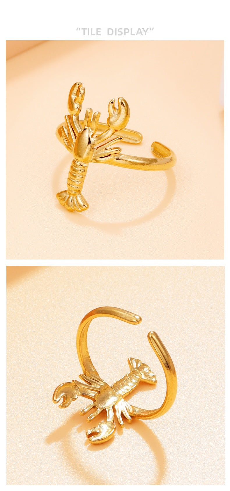 Lobster For Women Marine Style Rings Featuring 18K Real Gold Plated PVD Coated Finish