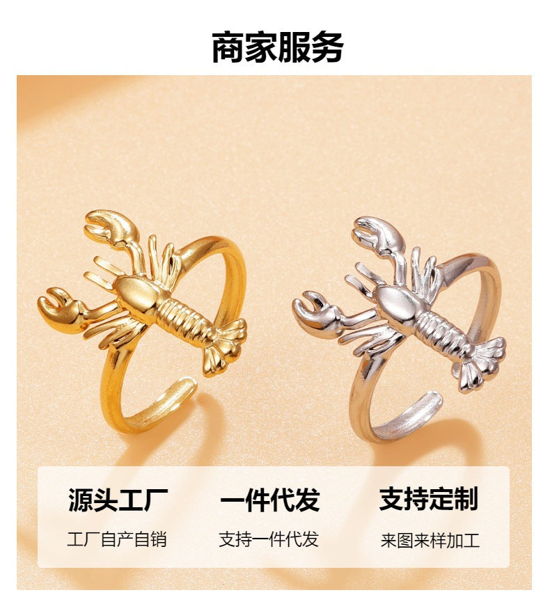 Lobster For Women Marine Style Rings Featuring 18K Real Gold Plated PVD Coated Finish