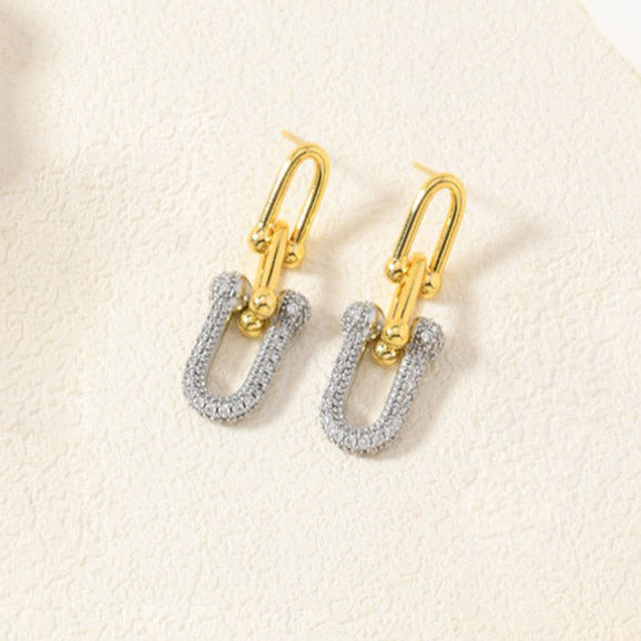 Geometric Necklace With 14K Real Gold Plated 0.03µm Finish Featuring Zircon In Metal On Paperclip Chain For Unisex