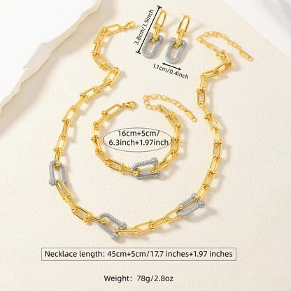 Geometric Necklace With 14K Real Gold Plated 0.03µm Finish Featuring Zircon In Metal On Paperclip Chain For Unisex