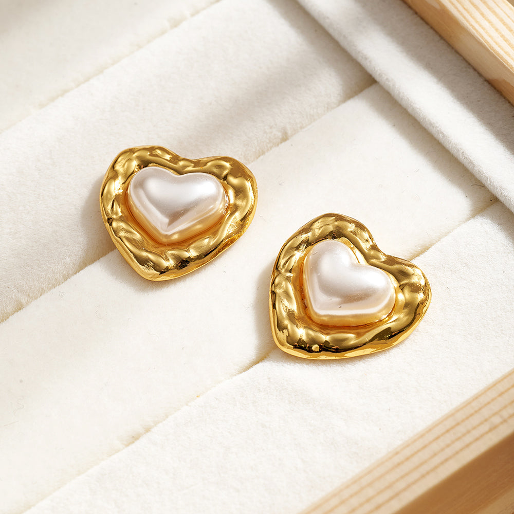 Polka Dots Stud Earrings For Valentine's Day, Casual Style, 304 Stainless Steel With Golden Plated And Acrylic Pearl Inlay