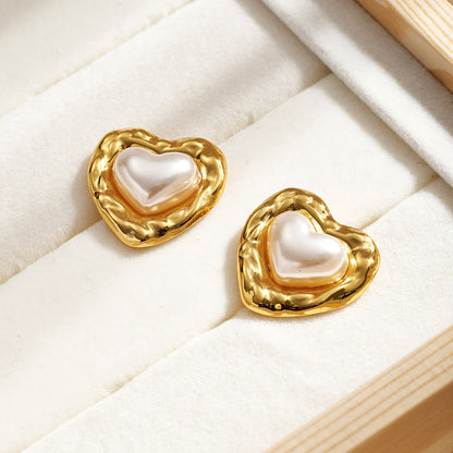 Polka Dots Stud Earrings For Valentine's Day, Casual Style, 304 Stainless Steel With Golden Plated And Acrylic Pearl Inlay
