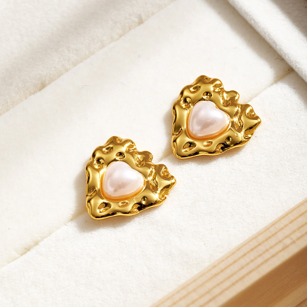 Polka Dots Stud Earrings For Valentine's Day, Casual Style, 304 Stainless Steel With Golden Plated And Acrylic Pearl Inlay