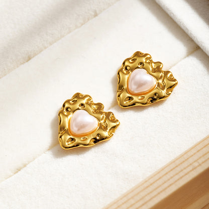 Polka Dots Stud Earrings For Valentine's Day, Casual Style, 304 Stainless Steel With Golden Plated And Acrylic Pearl Inlay