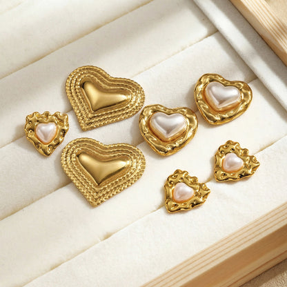 Polka Dots Stud Earrings For Valentine's Day, Casual Style, 304 Stainless Steel With Golden Plated And Acrylic Pearl Inlay