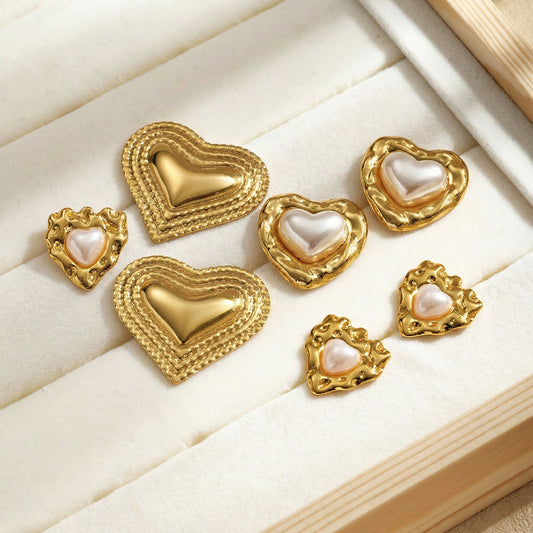 Polka Dots Stud Earrings For Valentine's Day, Casual Style, 304 Stainless Steel With Golden Plated And Acrylic Pearl Inlay