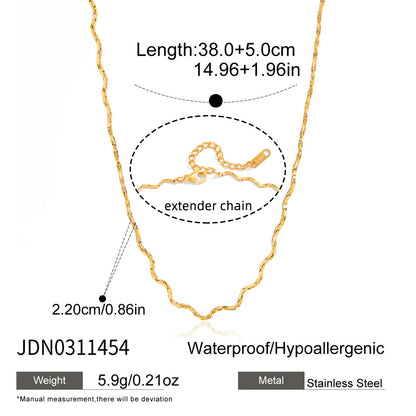 Waves Necklace For Women In 304 Stainless Steel With Waterproof Non Tarnish Finish And 18K Real Gold Plated Singapore Chain