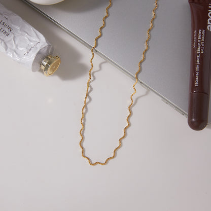 Waves Necklace For Women In 304 Stainless Steel With Waterproof Non Tarnish Finish And 18K Real Gold Plated Singapore Chain