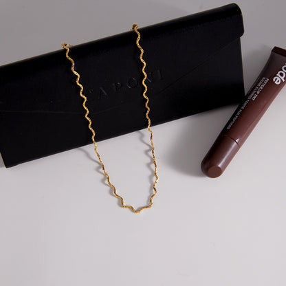 Waves Necklace For Women In 304 Stainless Steel With Waterproof Non Tarnish Finish And 18K Real Gold Plated Singapore Chain