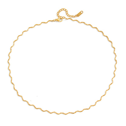Waves Necklace For Women In 304 Stainless Steel With Waterproof Non Tarnish Finish And 18K Real Gold Plated Singapore Chain