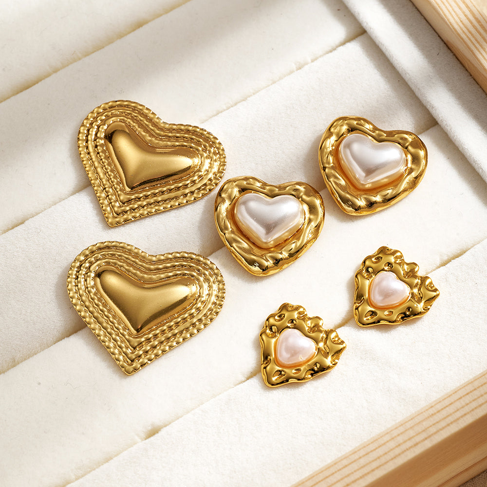 Polka Dots Stud Earrings For Valentine's Day, Casual Style, 304 Stainless Steel With Golden Plated And Acrylic Pearl Inlay