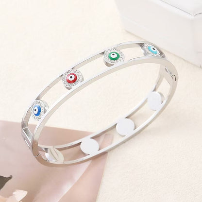 Polished Geometric Bangle For Women In 304 Stainless Steel With 18K Real Gold Plating And Rhinestone Inlay