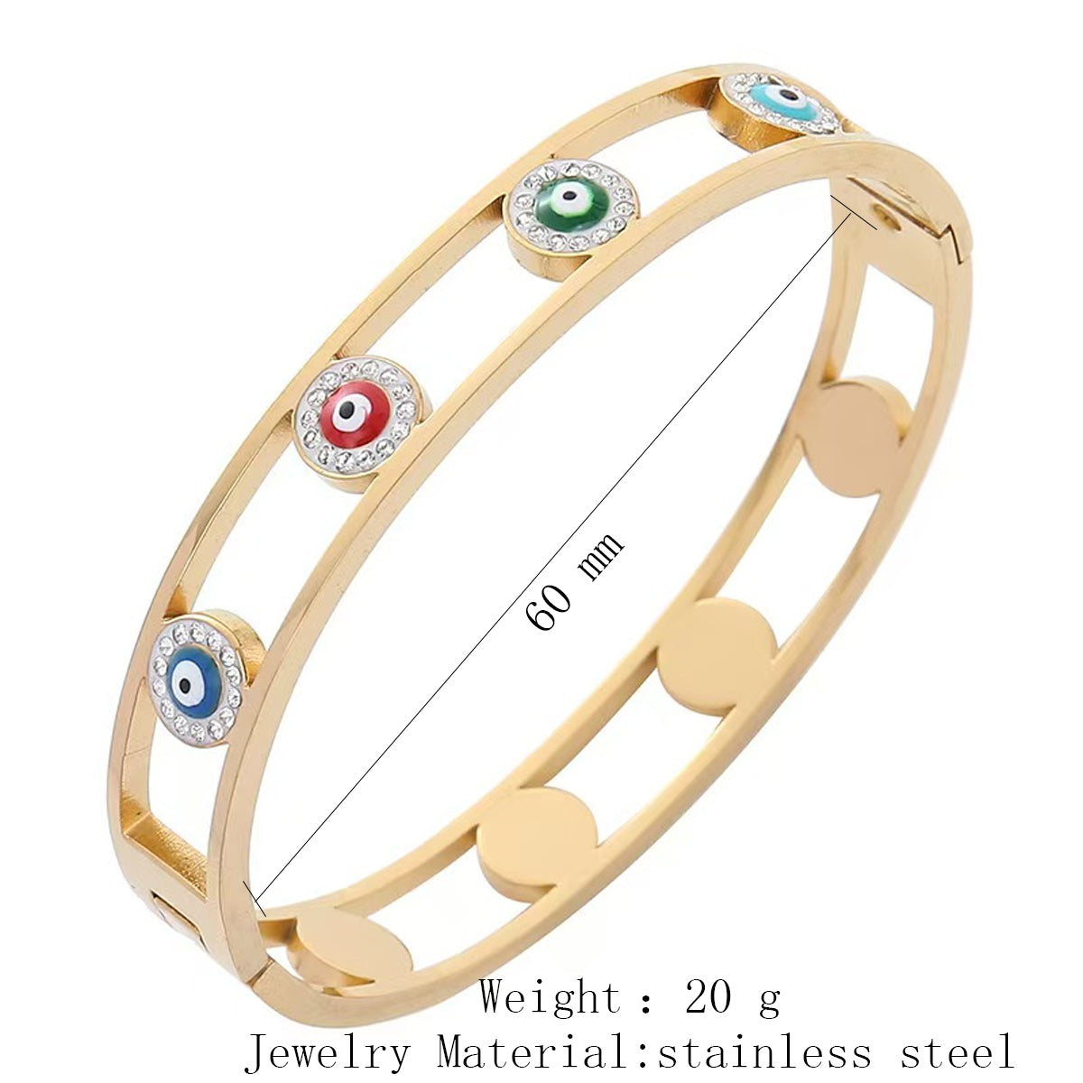 Polished Geometric Bangle For Women In 304 Stainless Steel With 18K Real Gold Plating And Rhinestone Inlay