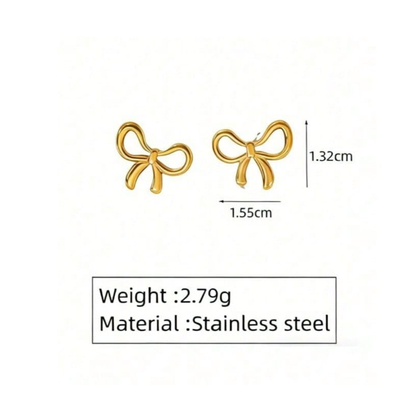 Sweet Bow Tie Jewelry Set For Women In 304 Stainless Steel With 18K Real Gold Plated O Chain