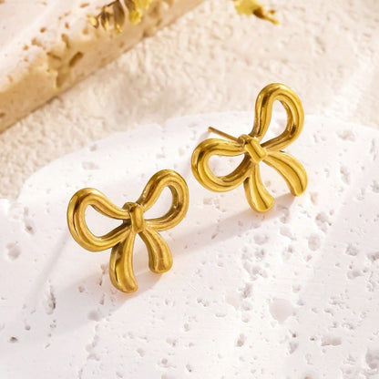 Sweet Bow Tie Jewelry Set For Women In 304 Stainless Steel With 18K Real Gold Plated O Chain