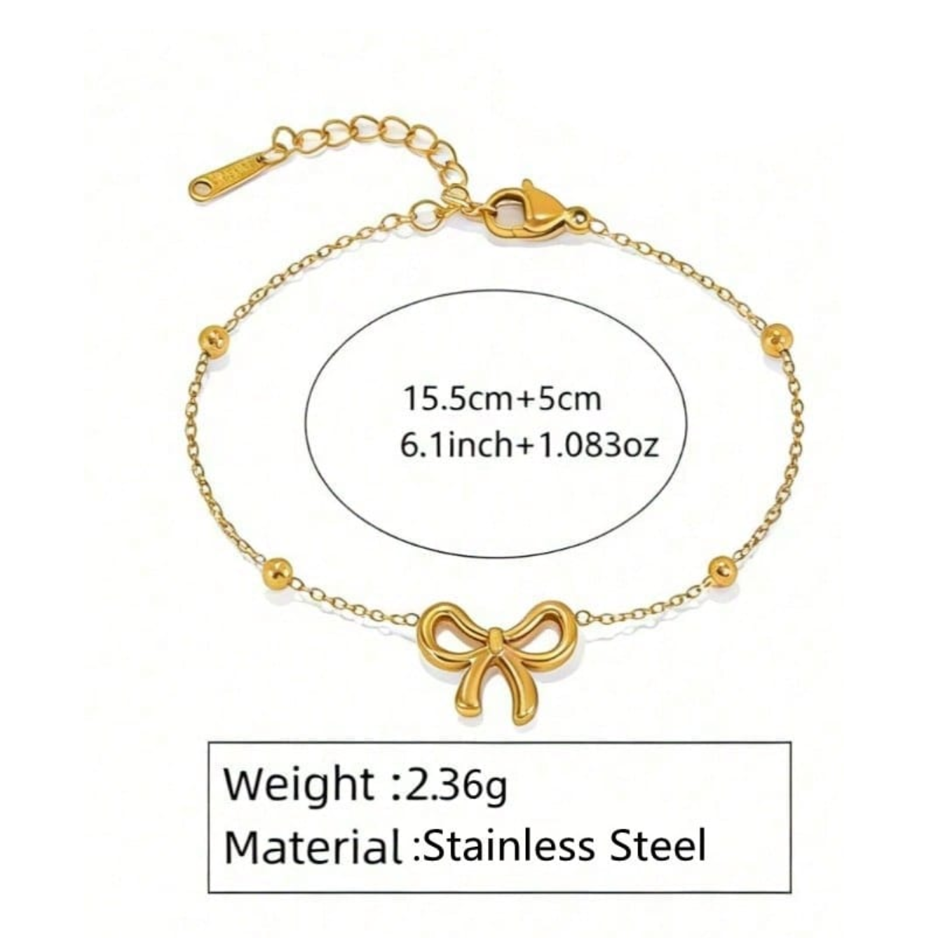 Sweet Bow Tie Jewelry Set For Women In 304 Stainless Steel With 18K Real Gold Plated O Chain