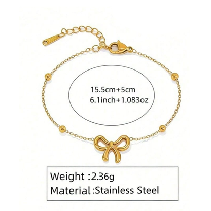 Sweet Bow Tie Jewelry Set For Women In 304 Stainless Steel With 18K Real Gold Plated O Chain