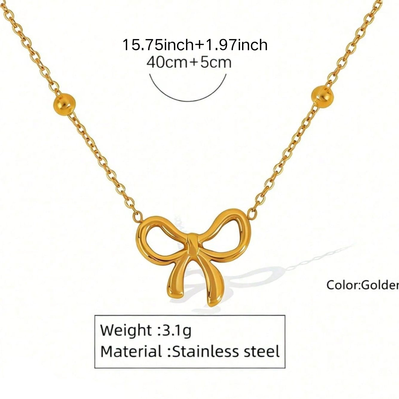Sweet Bow Tie Jewelry Set For Women In 304 Stainless Steel With 18K Real Gold Plated O Chain