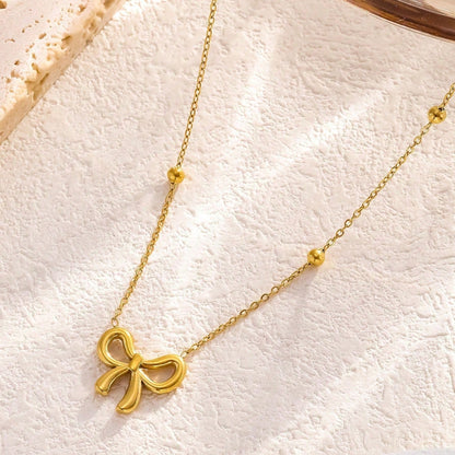 Sweet Bow Tie Jewelry Set For Women In 304 Stainless Steel With 18K Real Gold Plated O Chain
