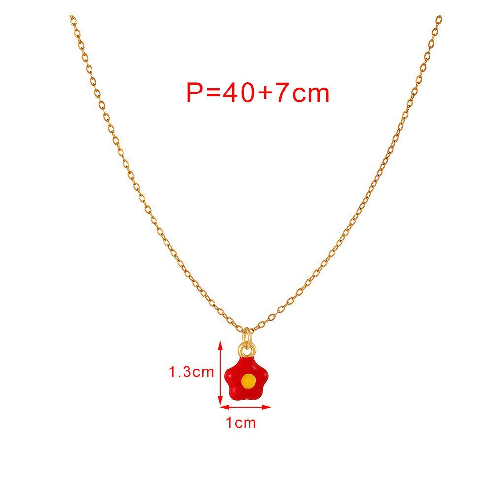Bohemian Heart Shape Pendant Necklace For Women In Titanium Steel With Enamel Craft