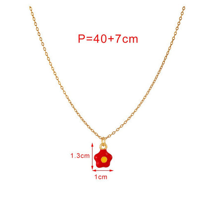 Bohemian Heart Shape Pendant Necklace For Women In Titanium Steel With Enamel Craft