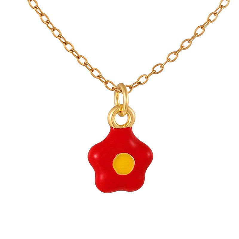 Bohemian Heart Shape Pendant Necklace For Women In Titanium Steel With Enamel Craft