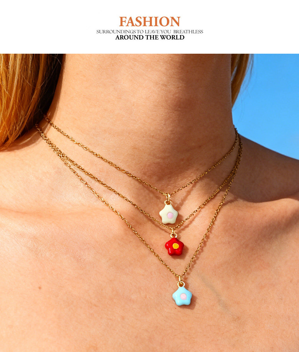 Bohemian Heart Shape Pendant Necklace For Women In Titanium Steel With Enamel Craft