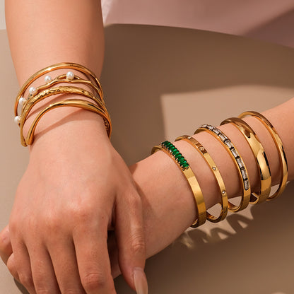 For Women Irregular Electroplated Bangle Made Of 304 Stainless Steel With 18K Real Gold Plated PVD Coated Finish
