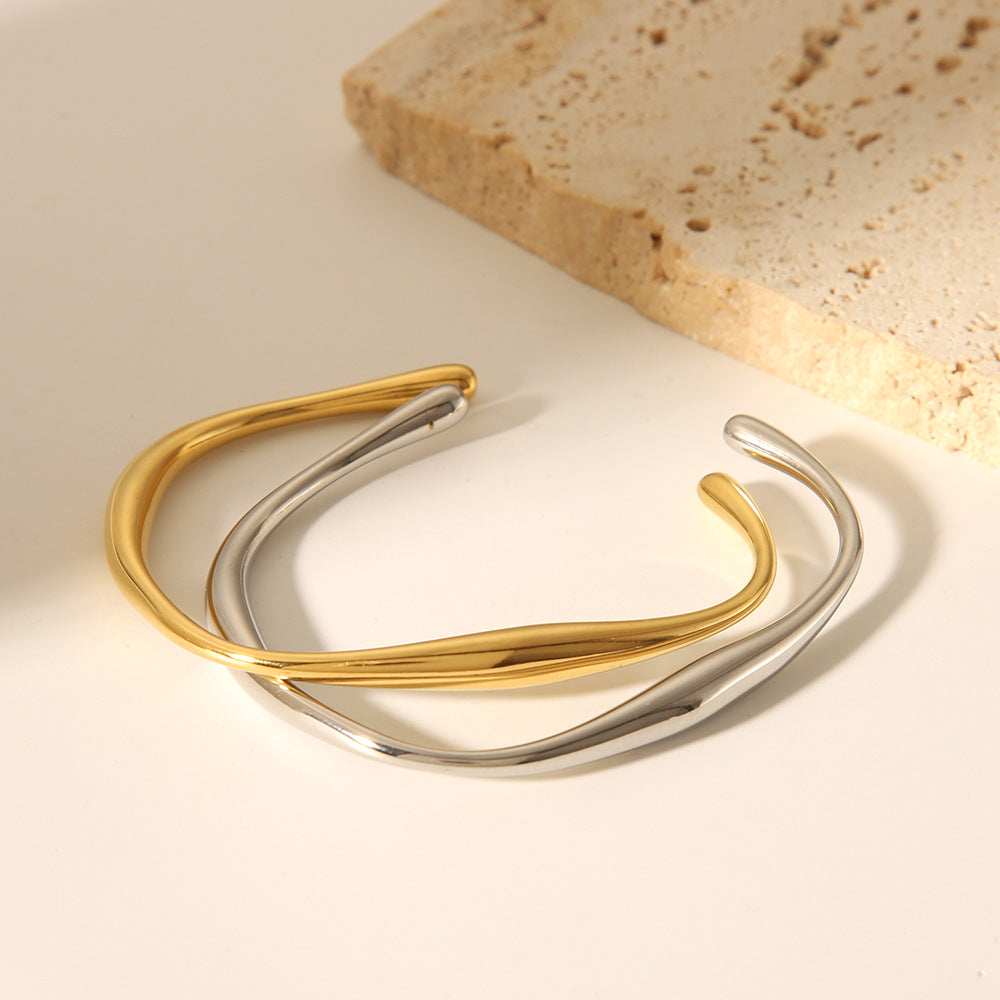For Women Irregular Electroplated Bangle Made Of 304 Stainless Steel With 18K Real Gold Plated PVD Coated Finish
