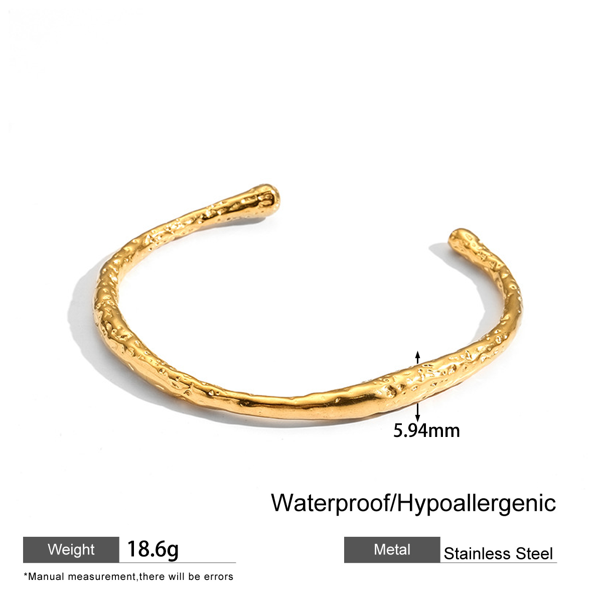 For Women Irregular Electroplated Bangle Made Of 304 Stainless Steel With 18K Real Gold Plated PVD Coated Finish