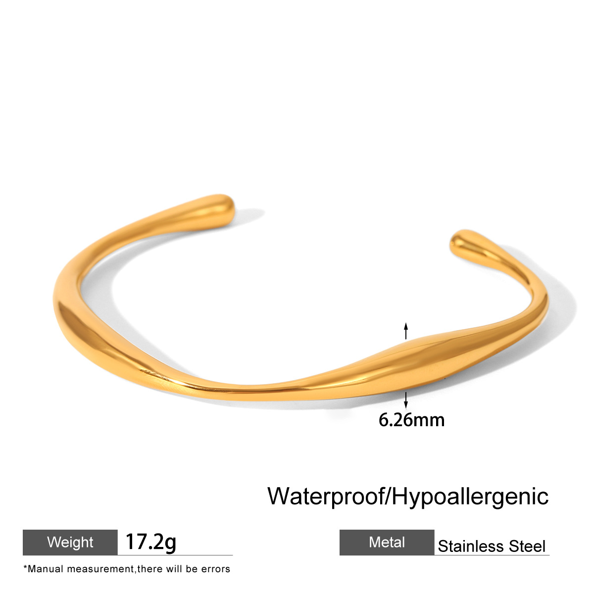 For Women Irregular Electroplated Bangle Made Of 304 Stainless Steel With 18K Real Gold Plated PVD Coated Finish
