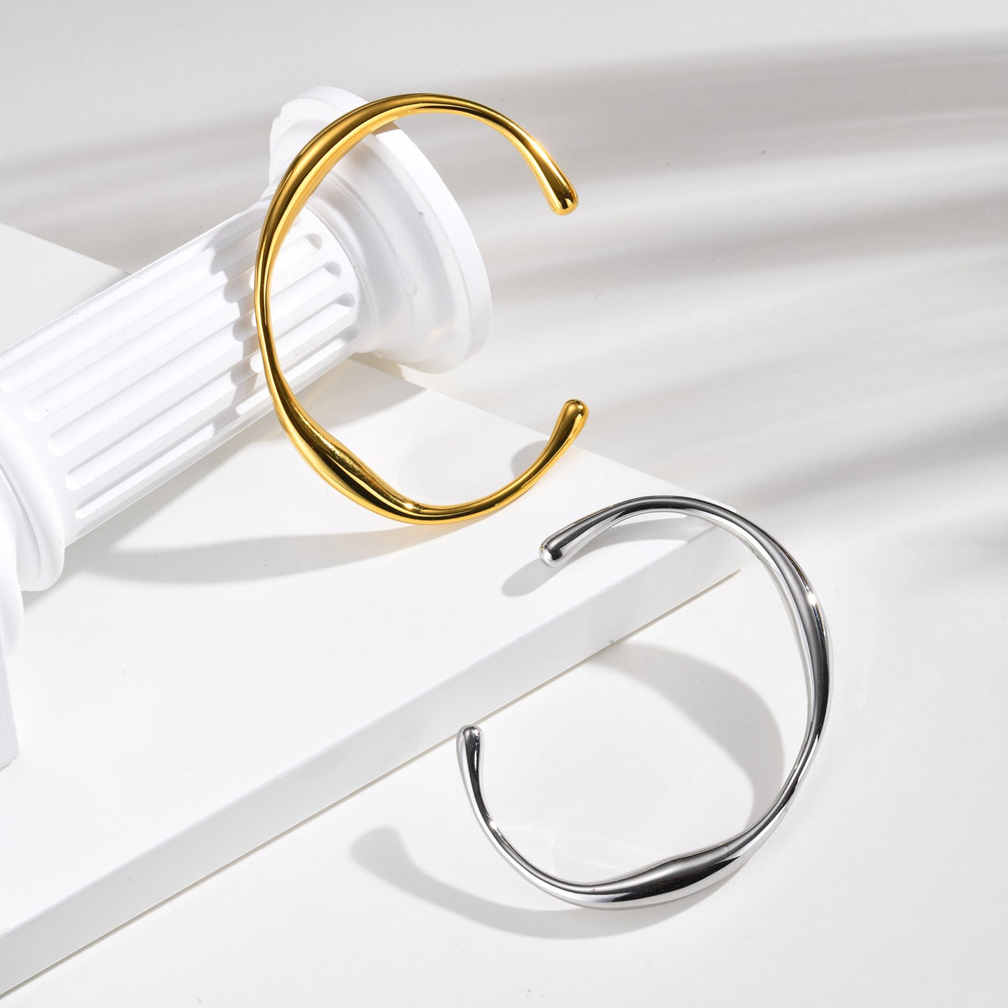 For Women Irregular Electroplated Bangle Made Of 304 Stainless Steel With 18K Real Gold Plated PVD Coated Finish
