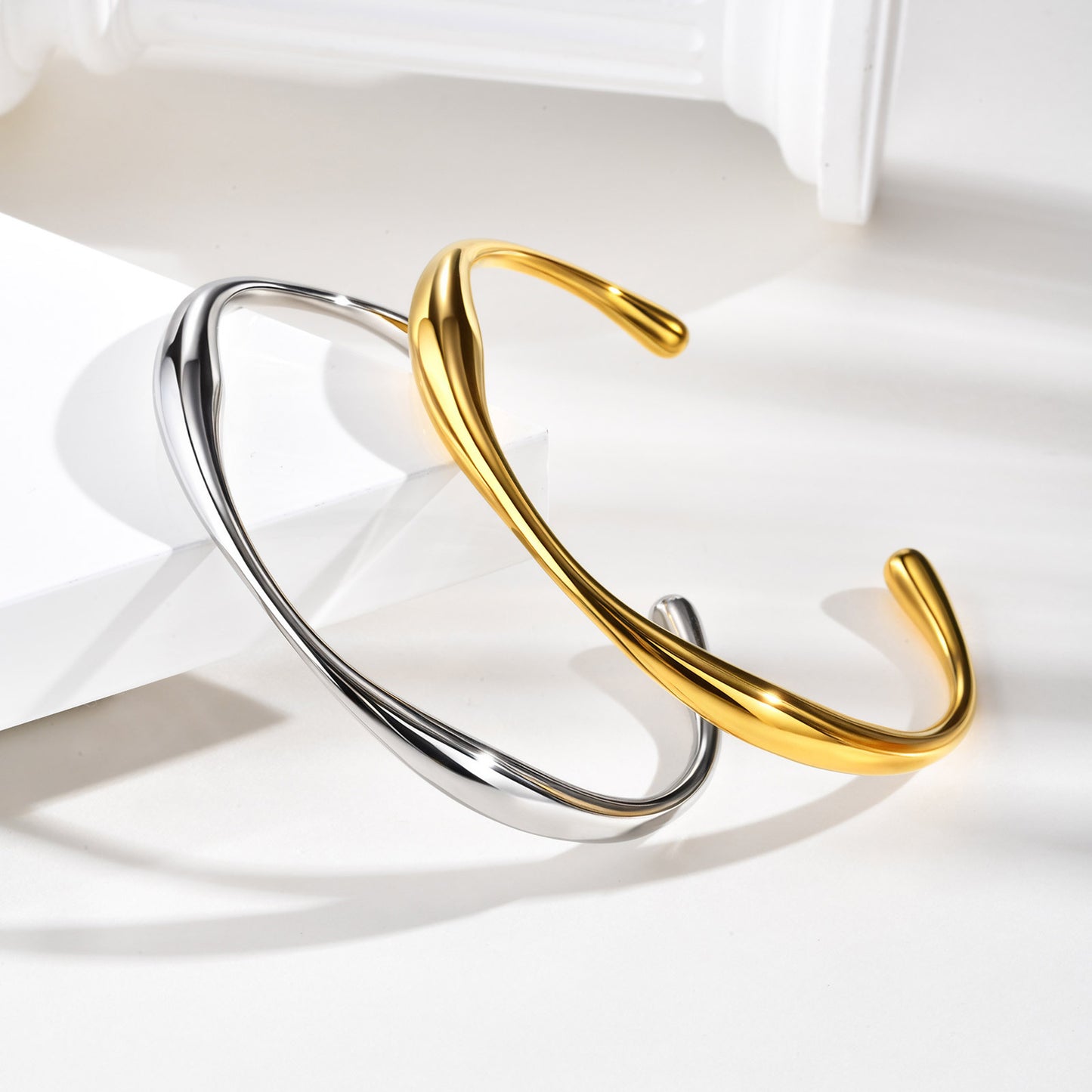 For Women Irregular Electroplated Bangle Made Of 304 Stainless Steel With 18K Real Gold Plated PVD Coated Finish