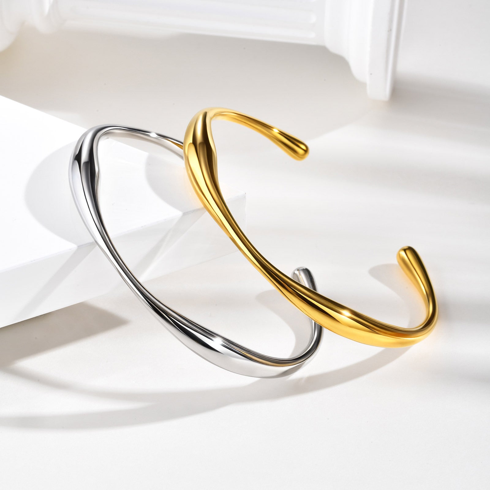 For Women Irregular Electroplated Bangle Made Of 304 Stainless Steel With 18K Real Gold Plated PVD Coated Finish