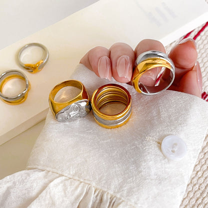 Electroplated Human Face Ring For Women In 304 Stainless Steel With 18K Real Gold Plated PVD Coated Finish