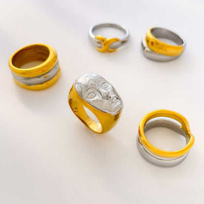 Electroplated Human Face Ring For Women In 304 Stainless Steel With 18K Real Gold Plated PVD Coated Finish